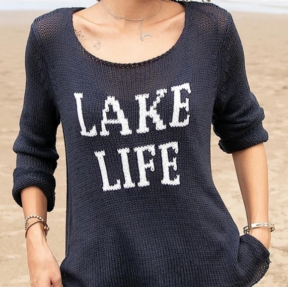 Wooden Ships LAKE LIFE Navy Sweater with White Words - Picture 14 of 16